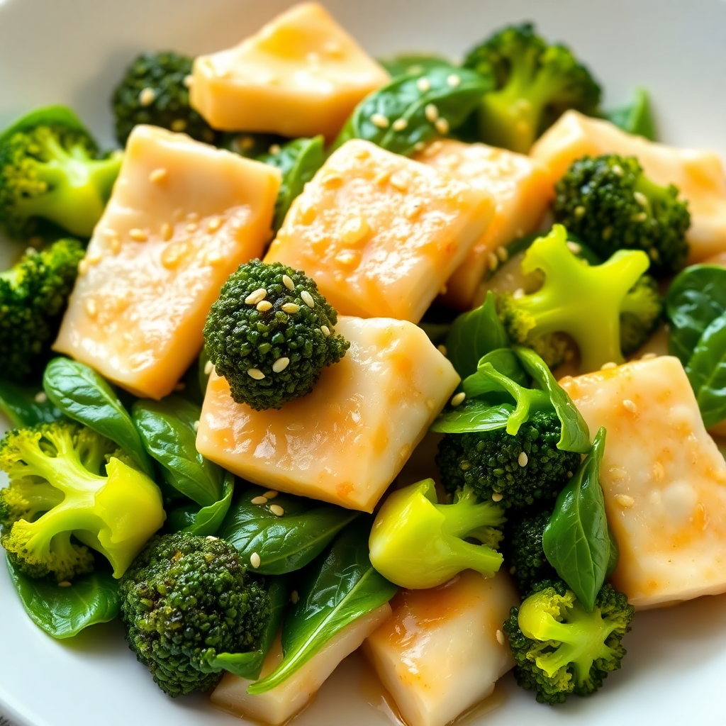 Ginger Fish & Egg Stir-Fry with Broccoli and Spinach