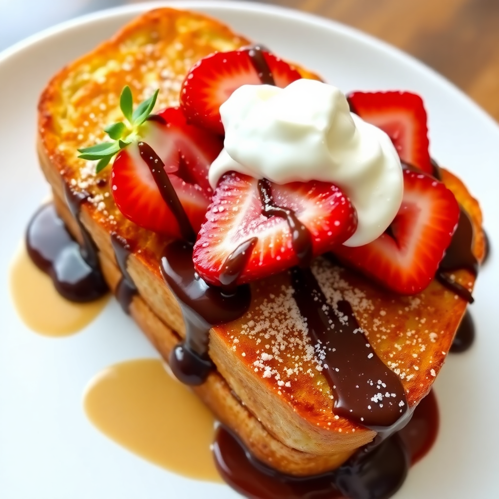 French Toast Delight with Chocolate and Strawberries