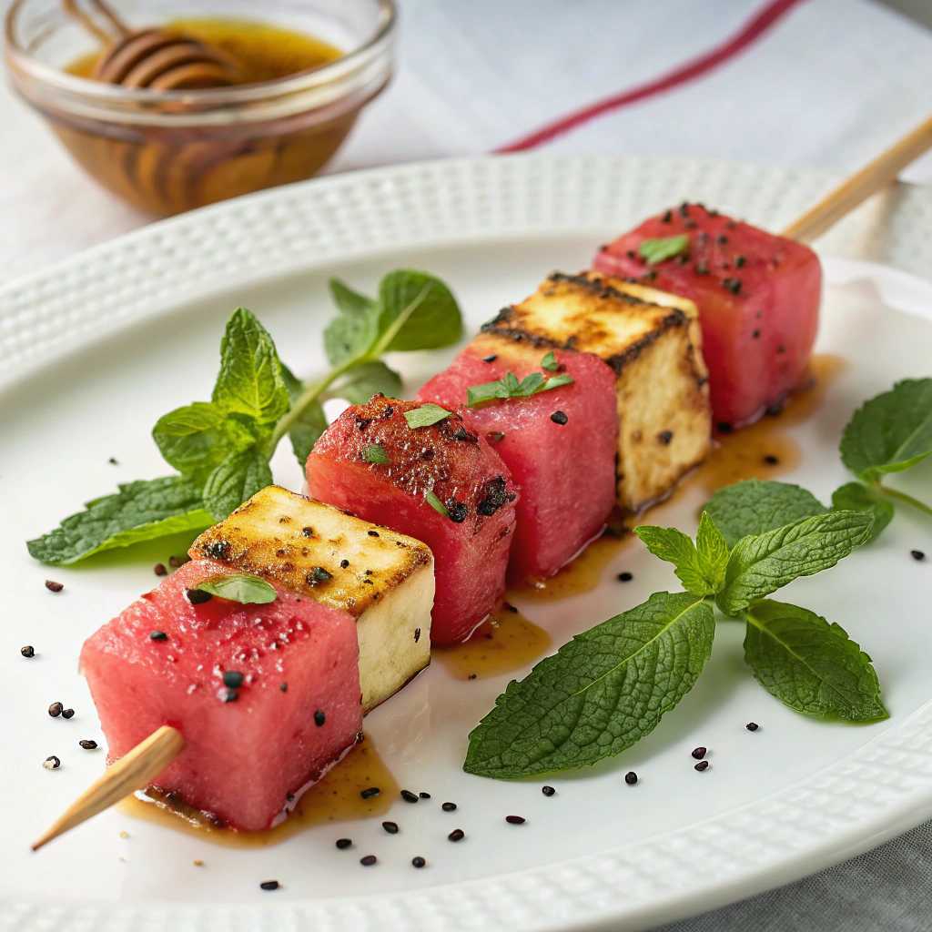 Grilled Halloumi and Watermelon Skewers