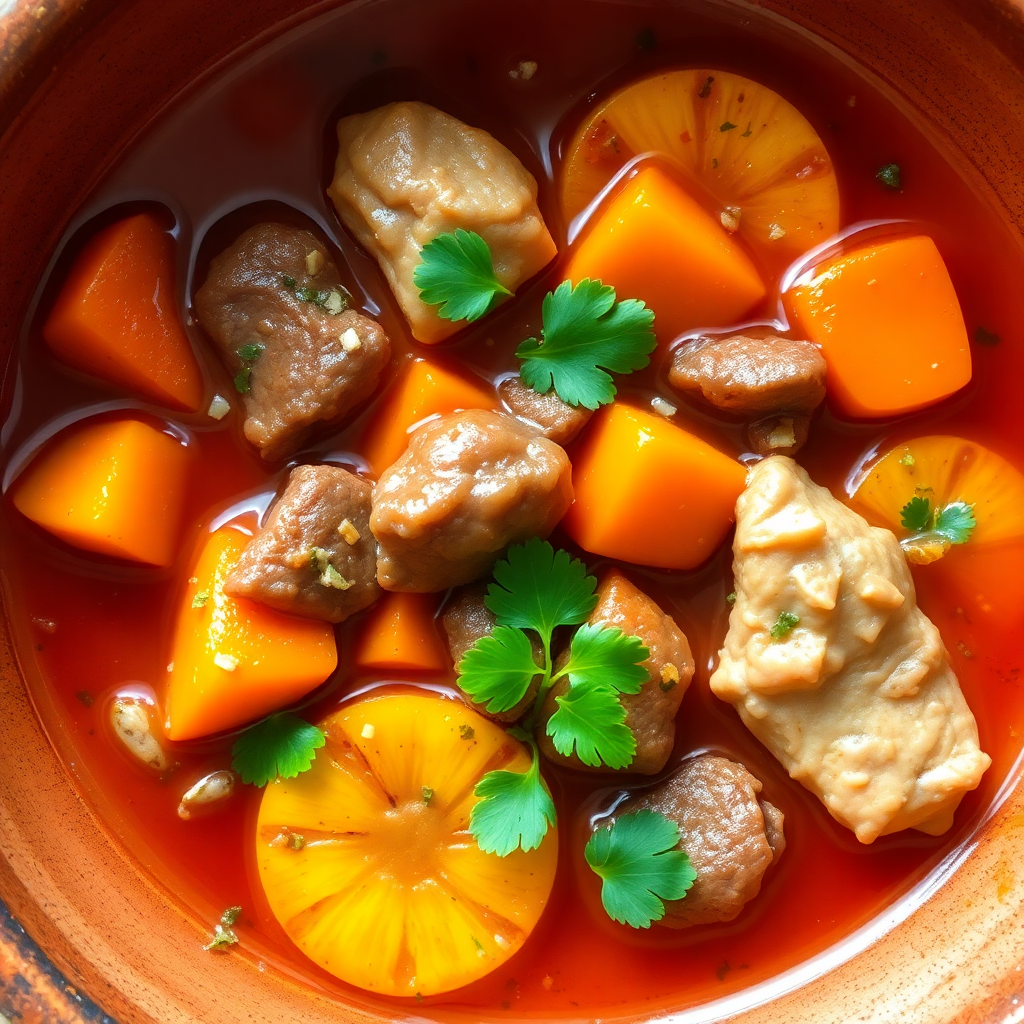 African Beef and Chicken Stew with Plantain and Carrots