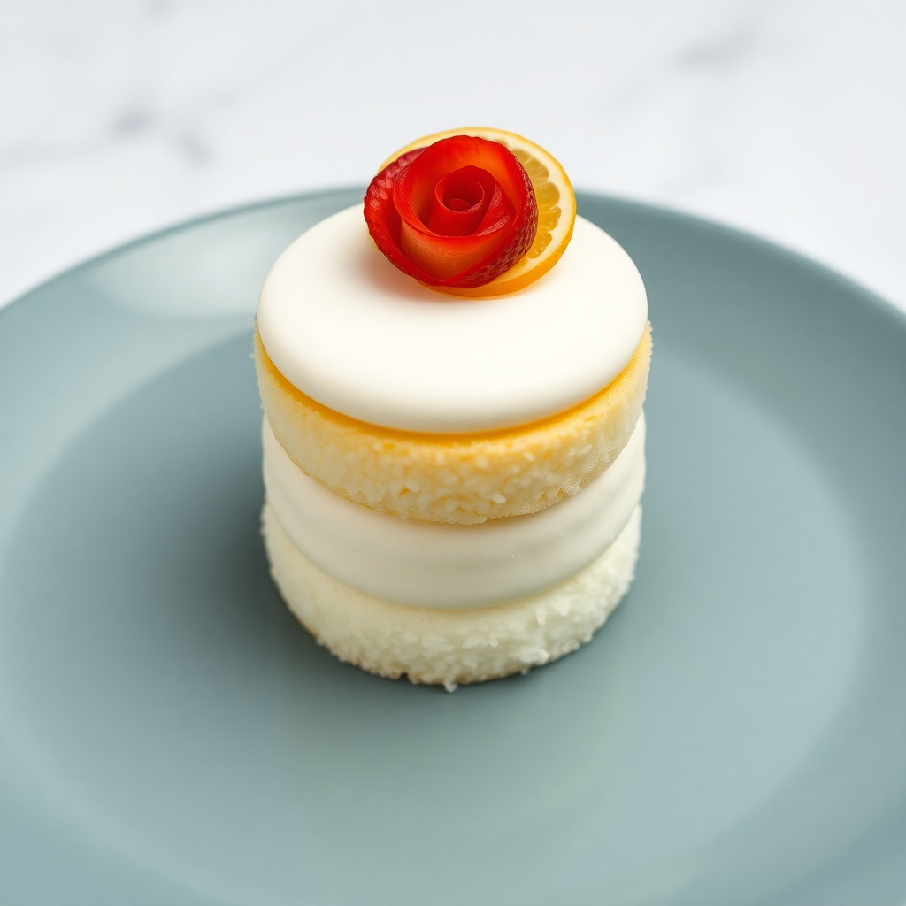 Malibu Coconut Cake with Strawberry Rose and Citrus Mousse