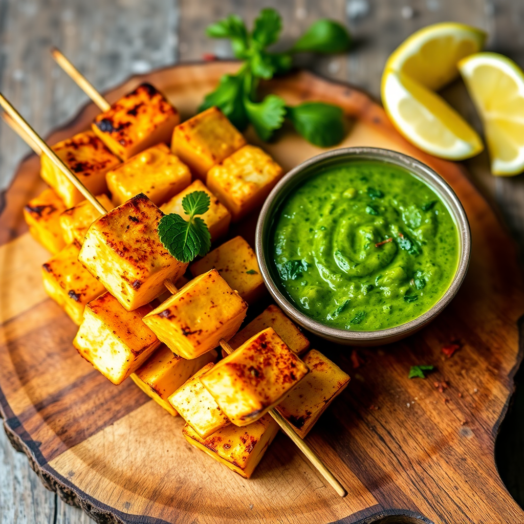 Paneer Tikka with Tangy Mint Chutney