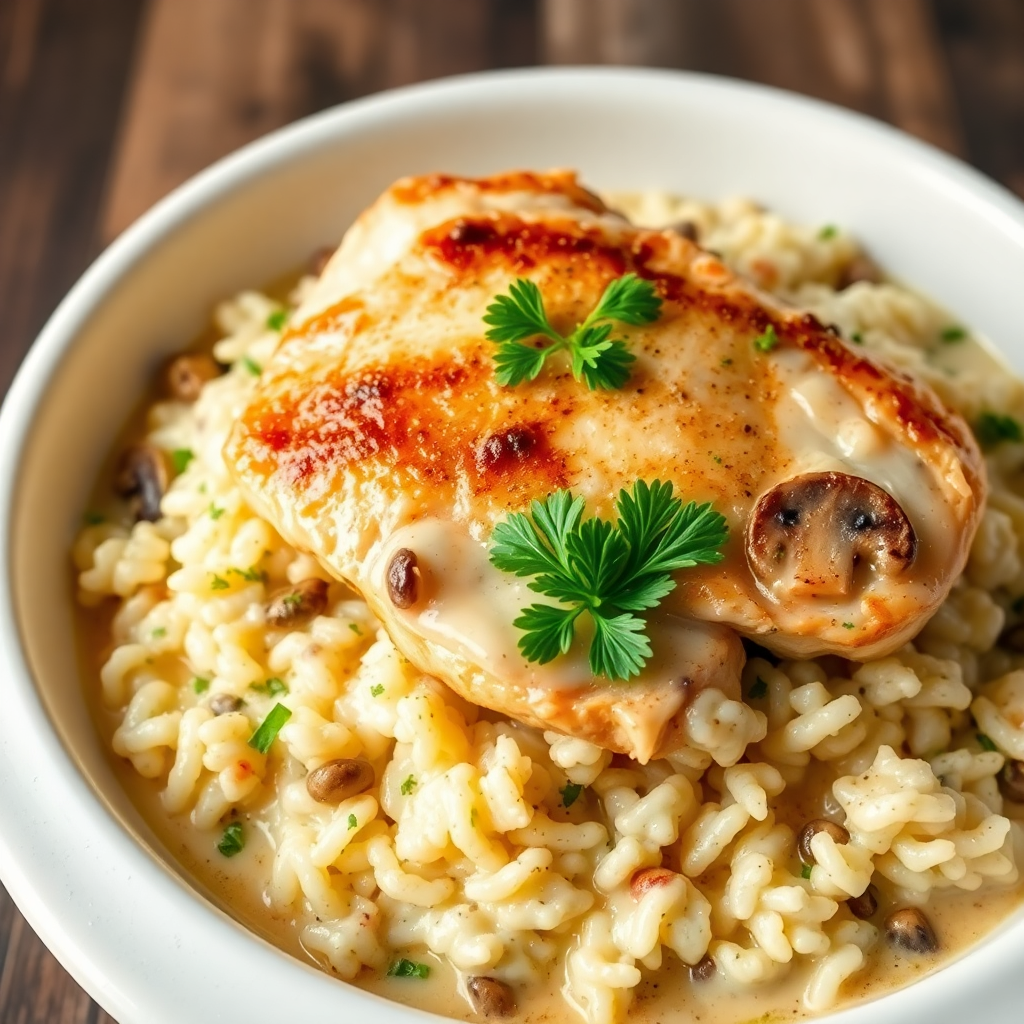 Slow Cooker Creamy Chicken and Rice with Mushrooms