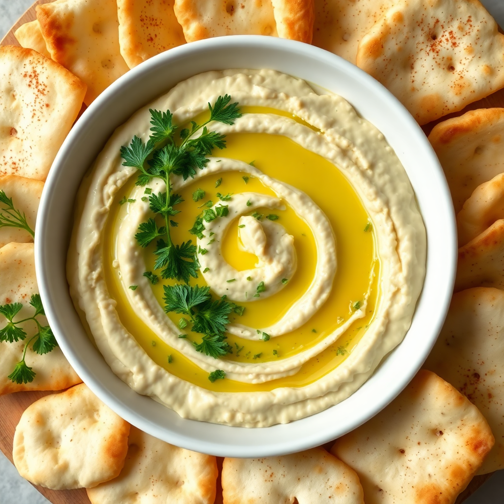 Zesty Lemon Herb Hummus with Pita Chips