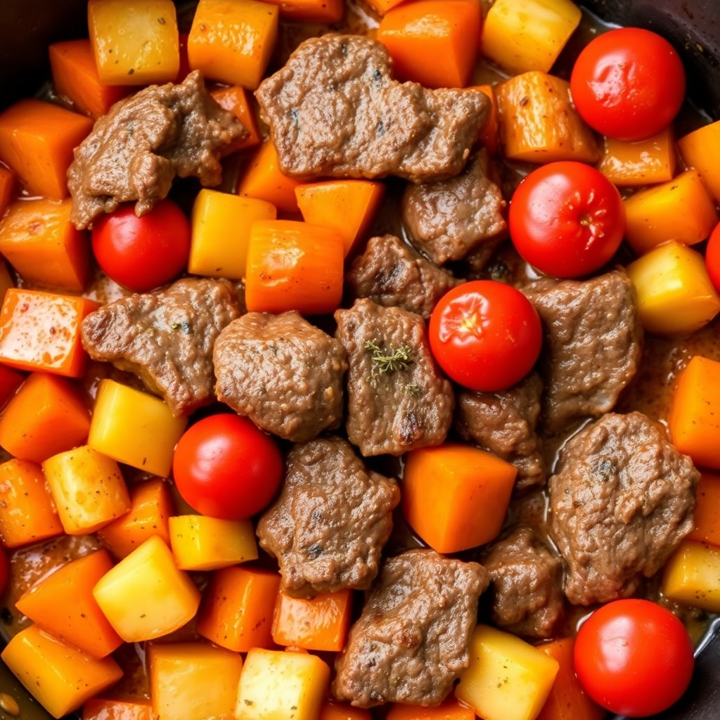 Beef and Vegetable Skillet with Cherry Tomato Sauce