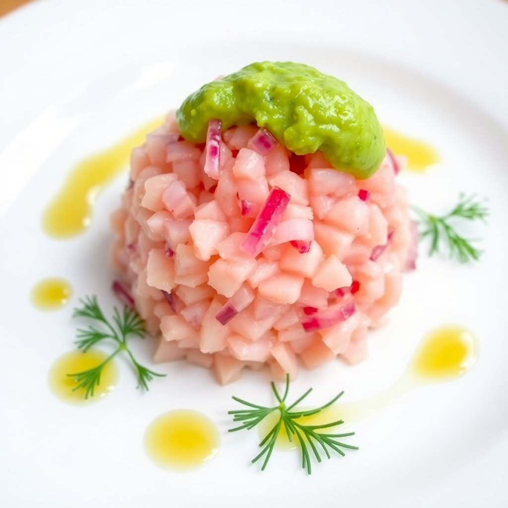 Sea Bass Tartare with Avocado Dill Sauce