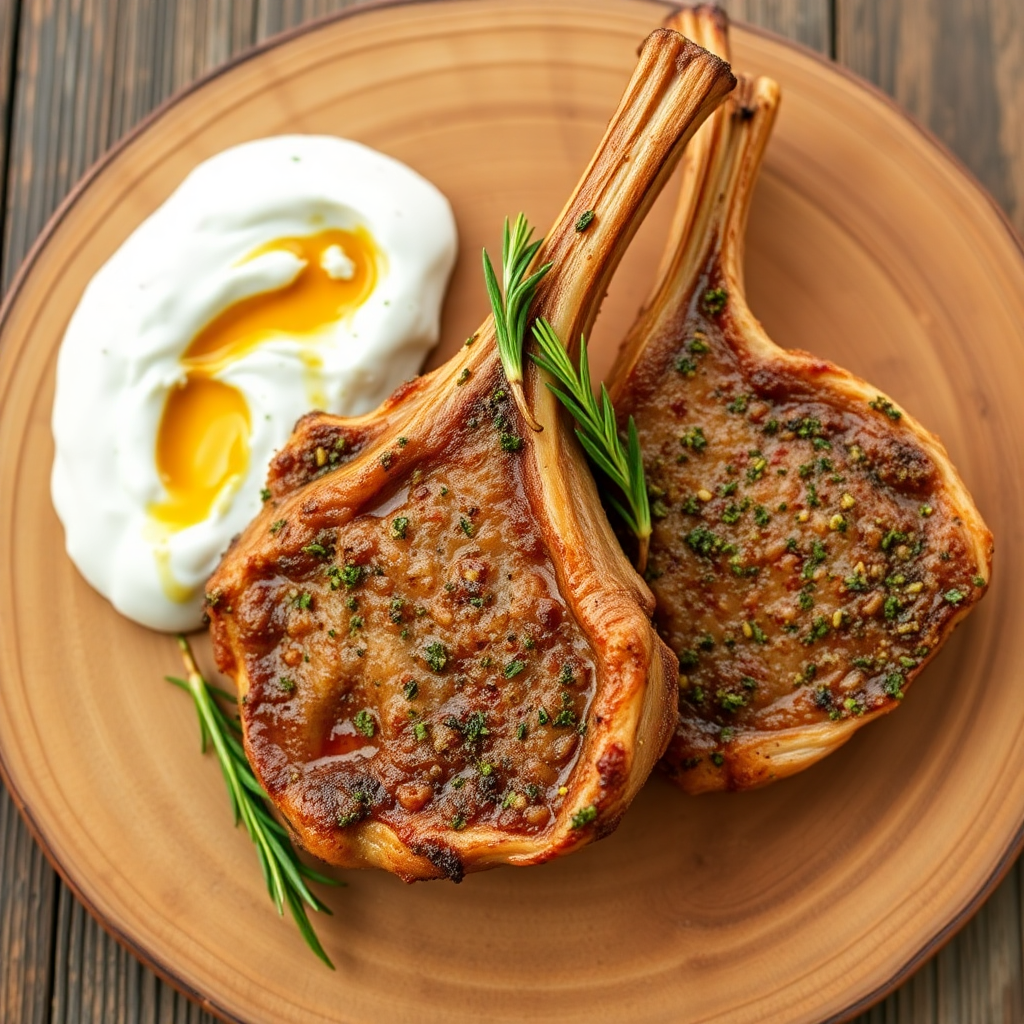 Herb-Crusted Lamb Chops with Garlic Yogurt Sauce
