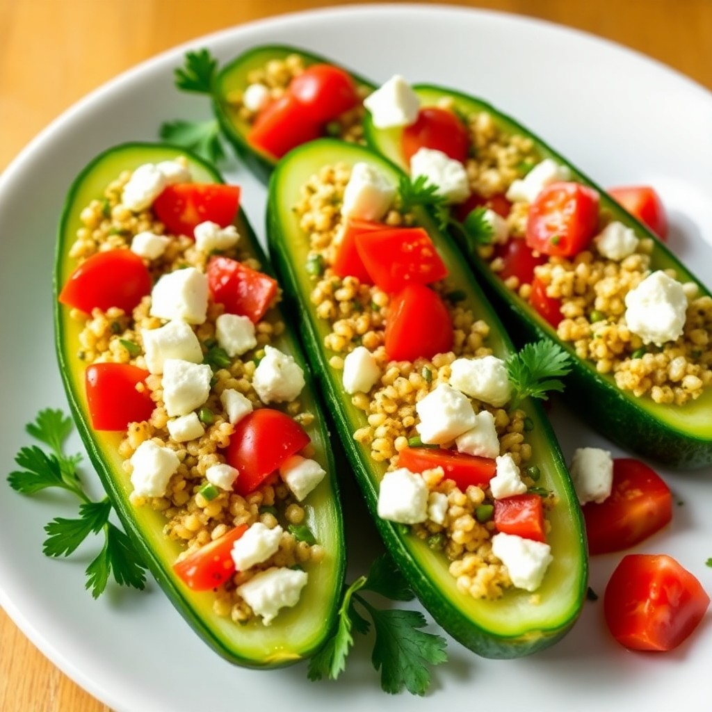 Stuffed Cucumber Boats with Herbed Quinoa