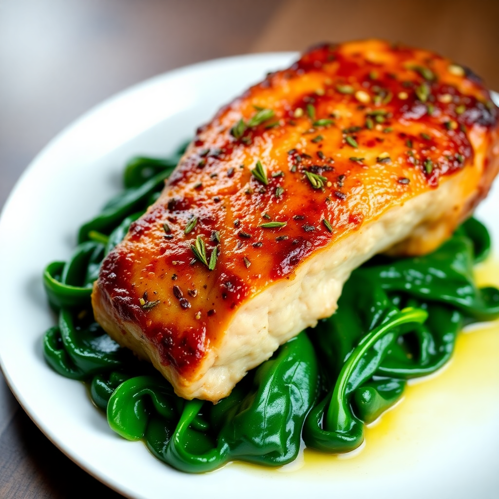 Garlic Herb Pork Tenderloin with Sautéed Spinach