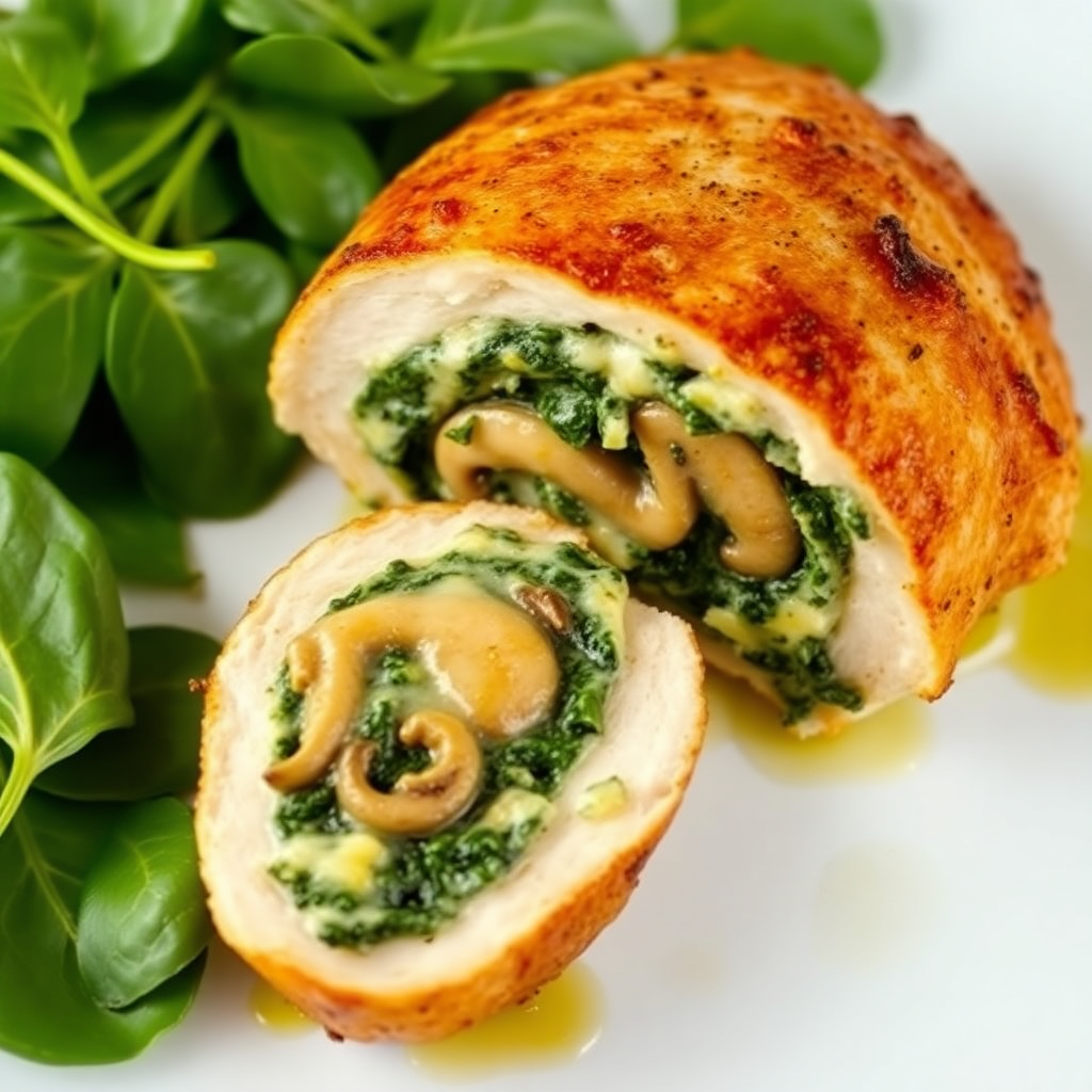 Creamy Spinach and Mushroom Stuffed Chicken Breast