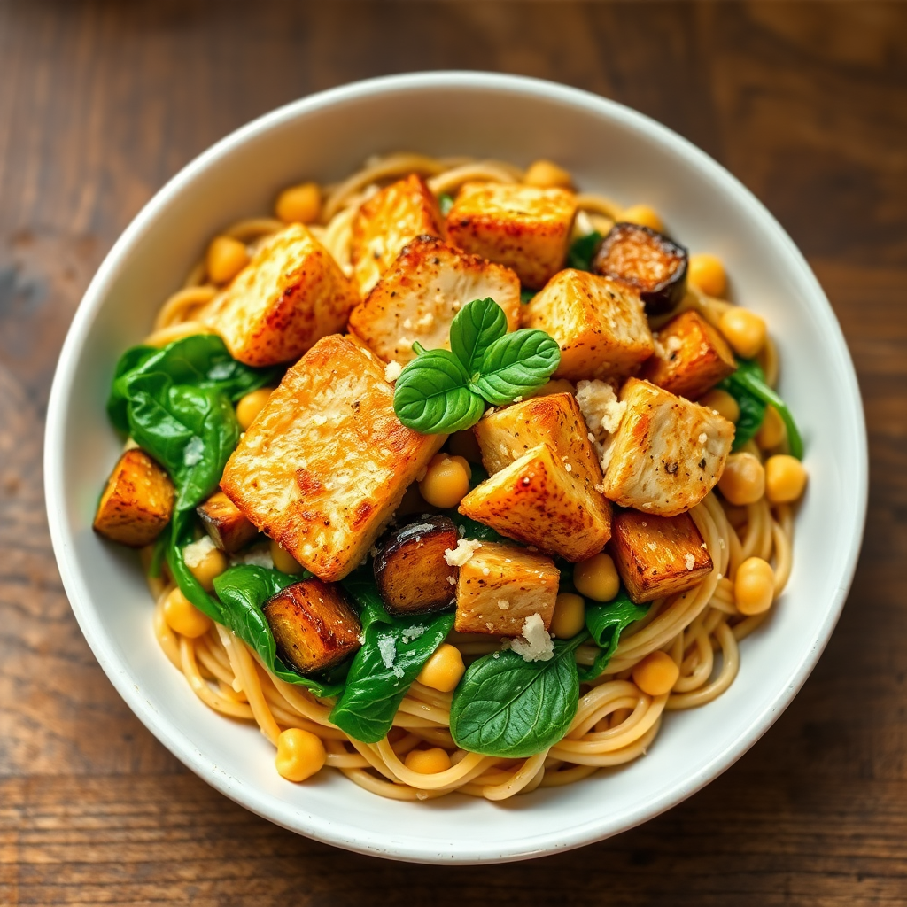 Muscle-Building Chicken, Aubergine & Whole Wheat Pasta Power Bowl