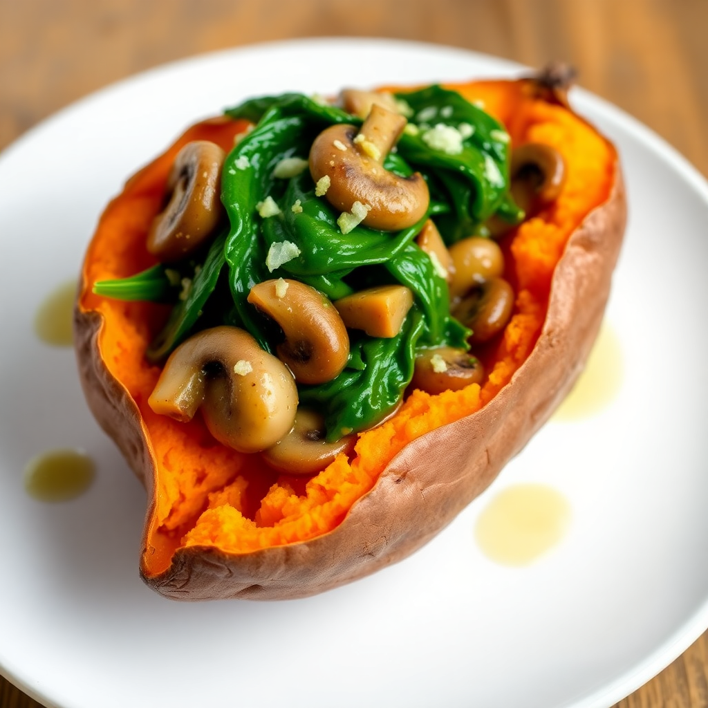 Savory Mushroom and Spinach Stuffed Sweet Potato
