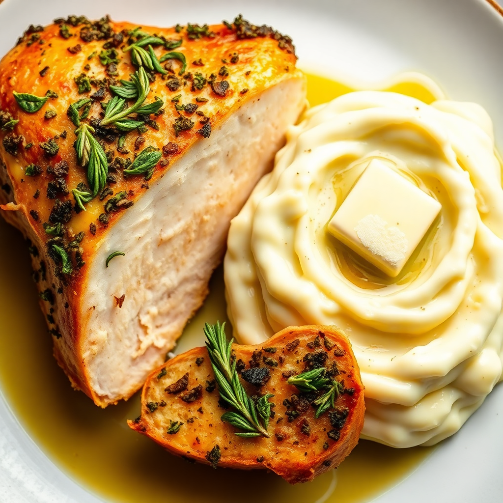Herb-Crusted Turkey Breast with Garlic Mashed Potatoes
