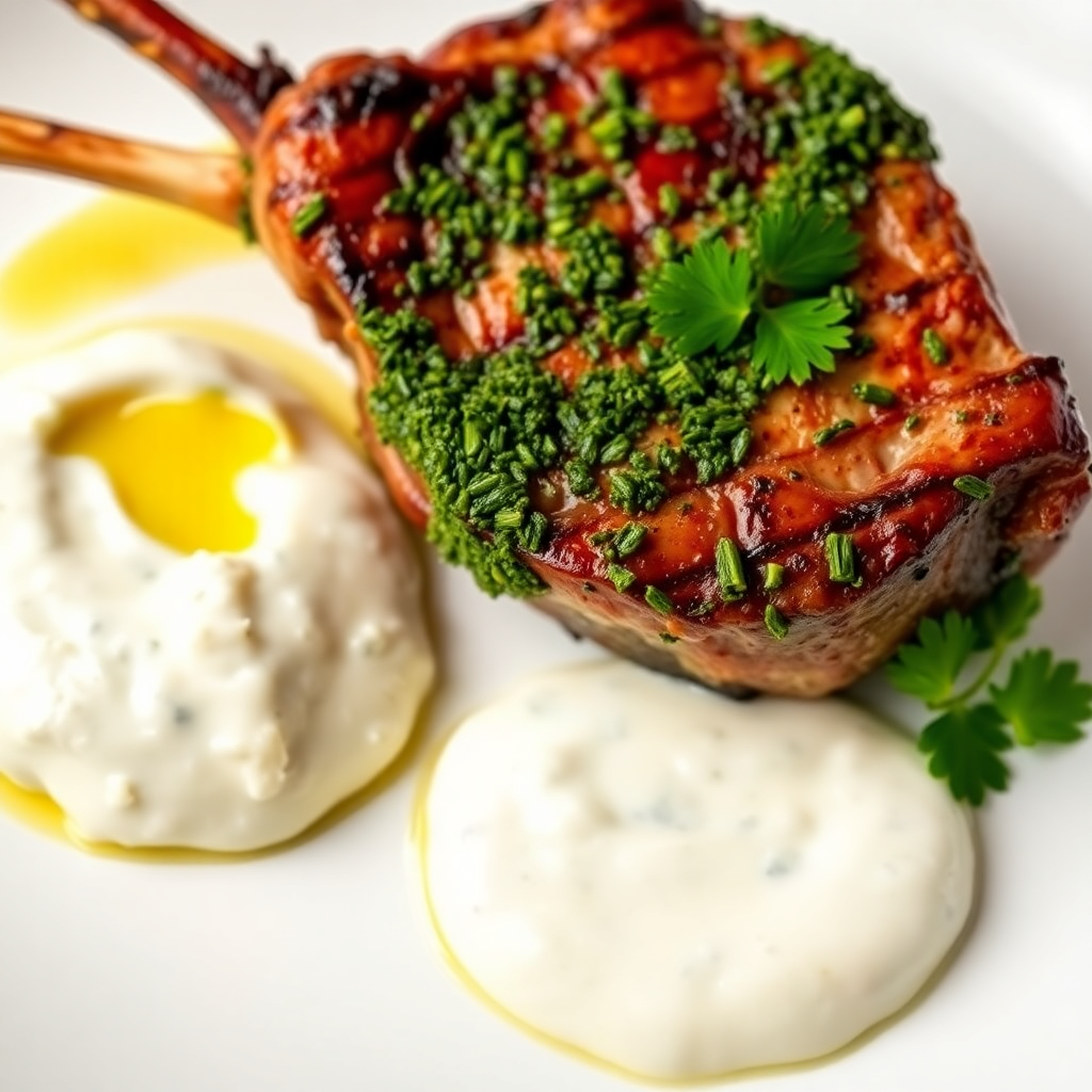 Herb-Crusted Lamb Chops with Garlic Yogurt Sauce