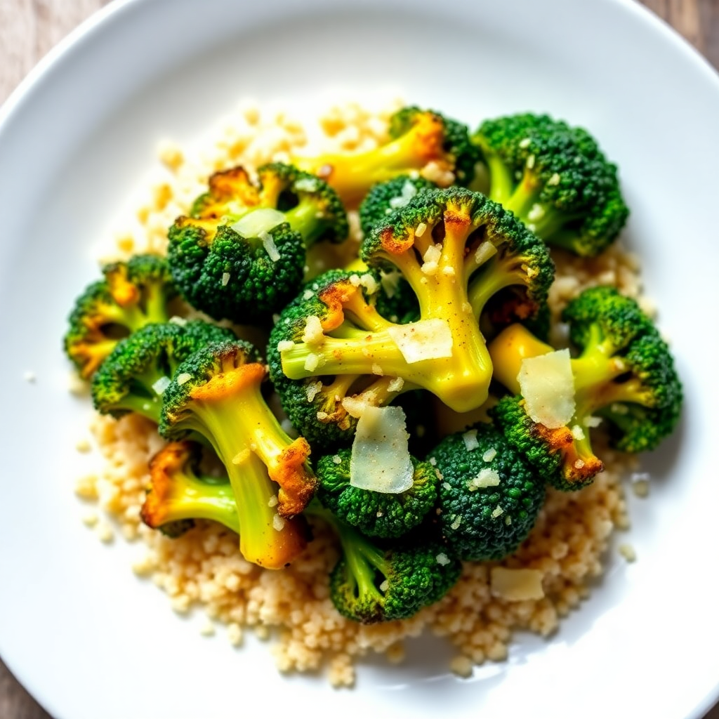 Garlic Parmesan Roasted Broccoli with Quinoa