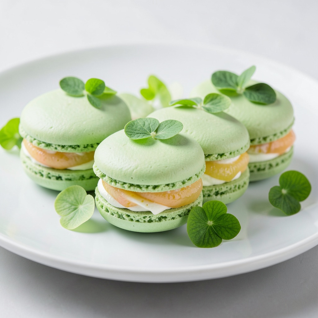 Matcha Macarons with Midori and Lychee Diplomat Cream