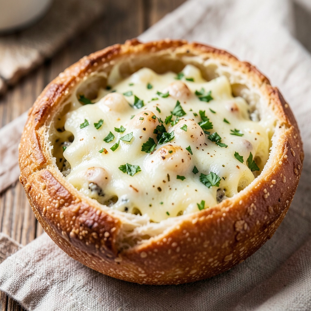Cheesy Garlic Herb Bread Bowl