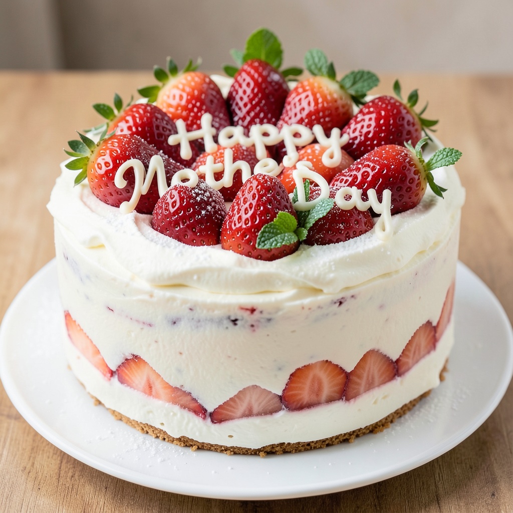 Luxury Strawberry Whole Cake with 'Happy Mother’s Day' Decoration