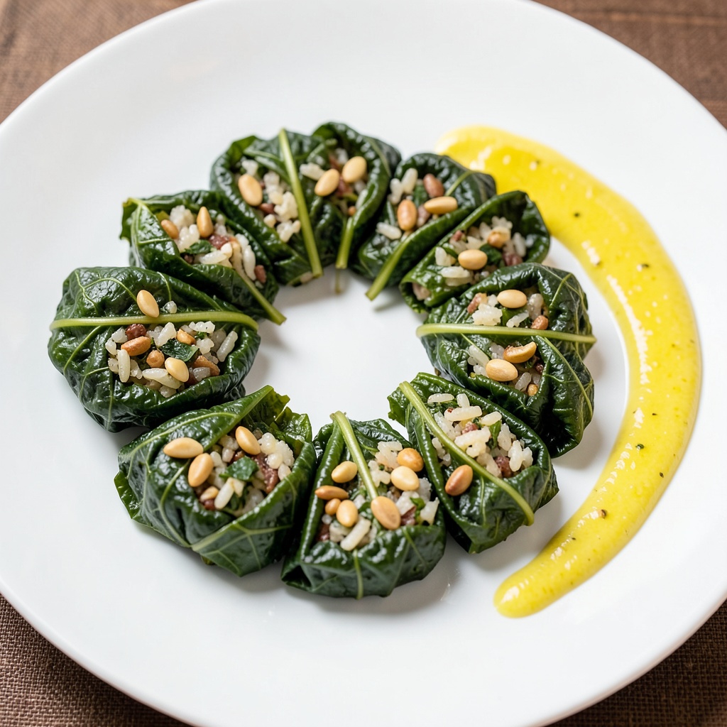 Stuffed Grape Leaves (Dolmades) with Lemony Tahini Sauce