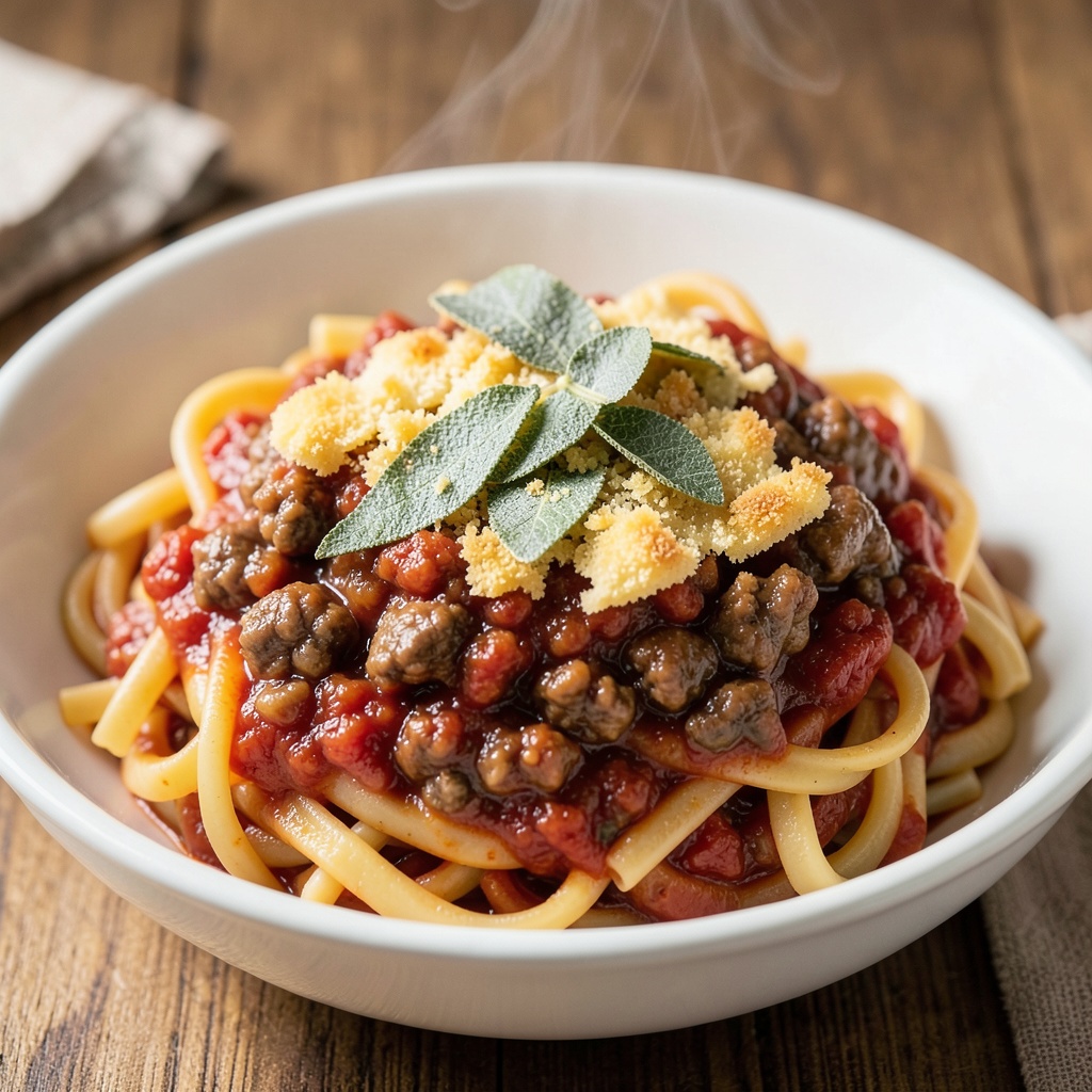 Bolognese with Crispy Sage Butter Topping