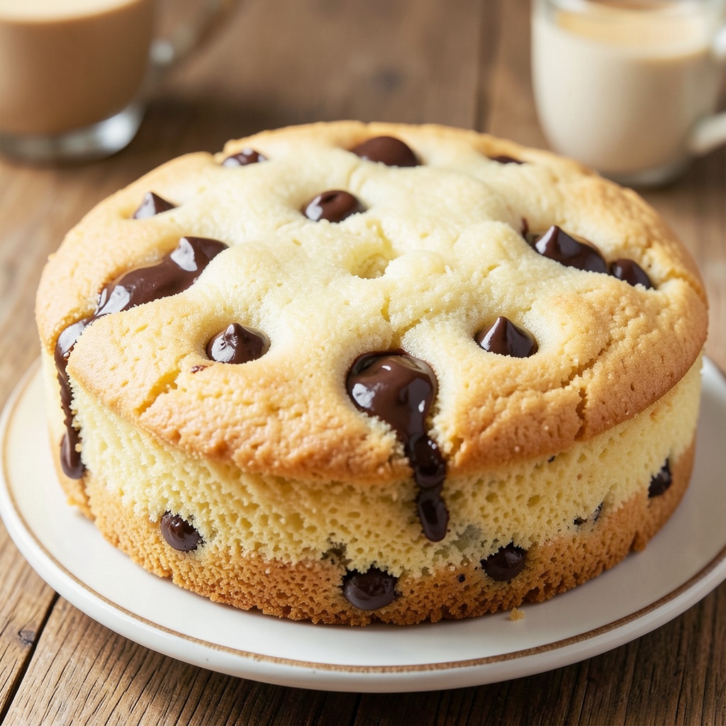 Microwave Eggless Spongy Cookie Cake with Chocolate Chips
