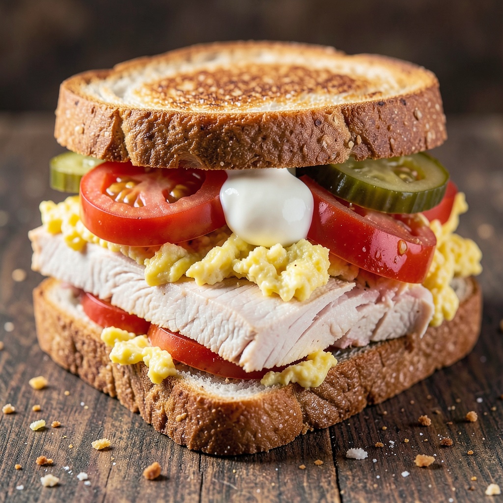 Chicken, Egg & Pickle Sandwich with Tomato