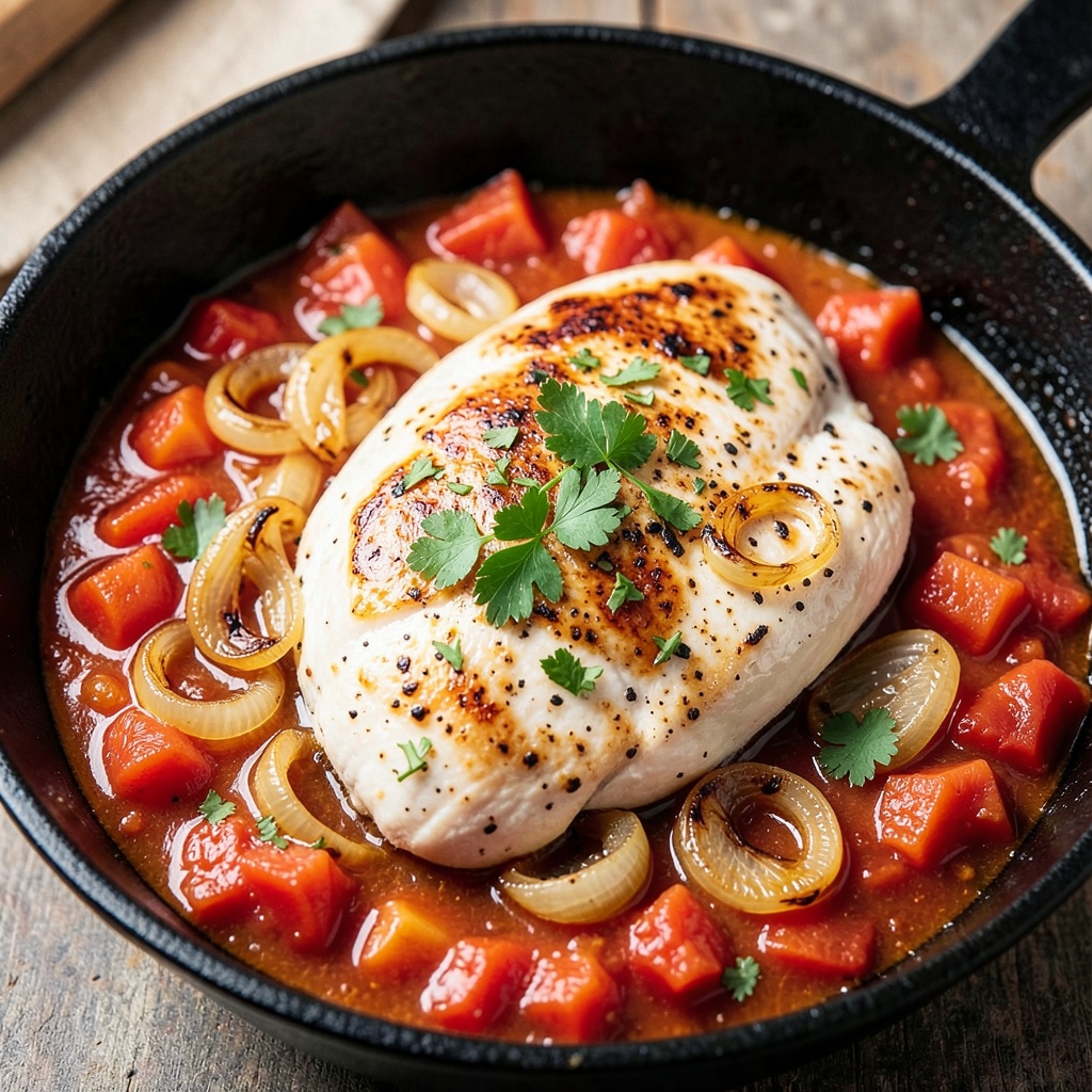 Sautéed Chicken with Caramelized Onion and Tomato Sauce