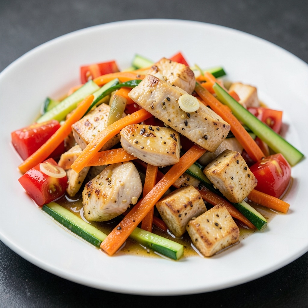 Stir-Fried Chicken and Tofu with Vegetables in Garlic Sauce