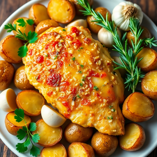 Garlic Parmesan Chicken with Roasted Potatoes