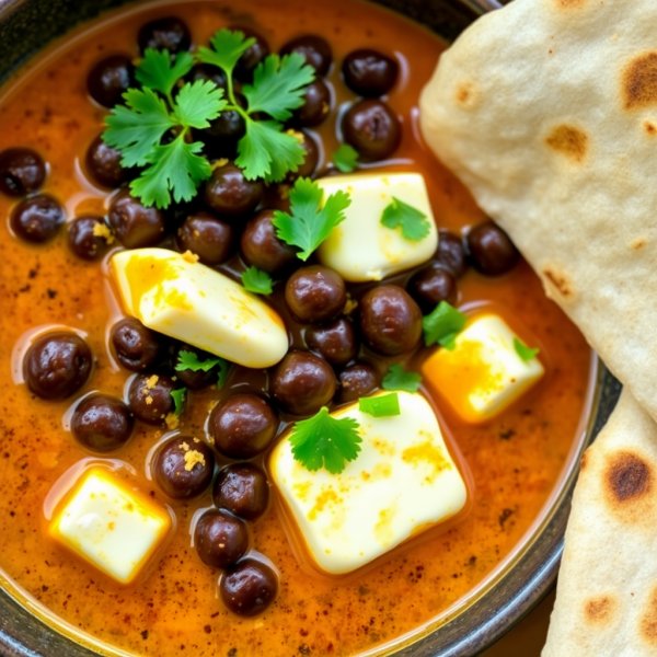 Spiced Black Peas and Paneer Curry