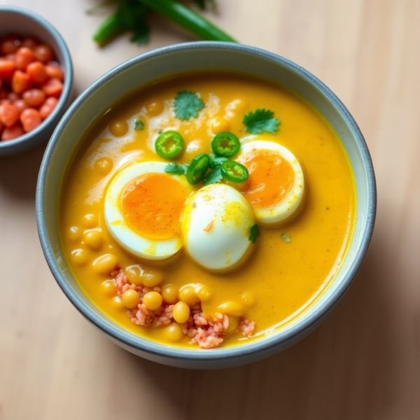 Spicy Egg & Mung Bean Curry with Red Rice