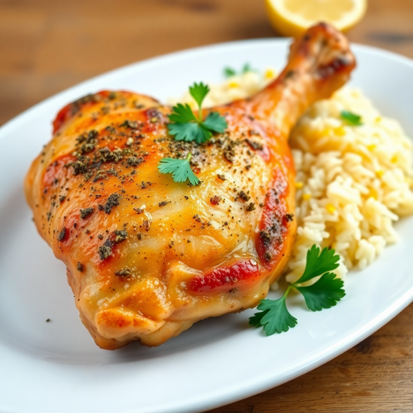 Herb-Infused Chicken Leg with Lemon Rice
