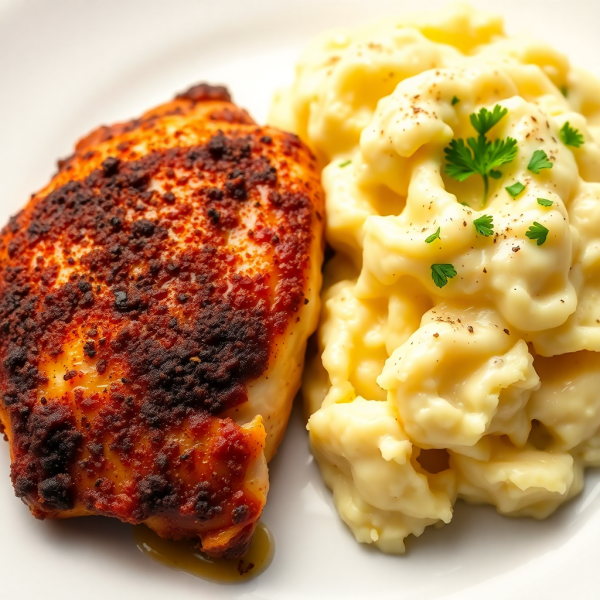 Coffee-Crusted Chicken with Garlic Mashed Potatoes