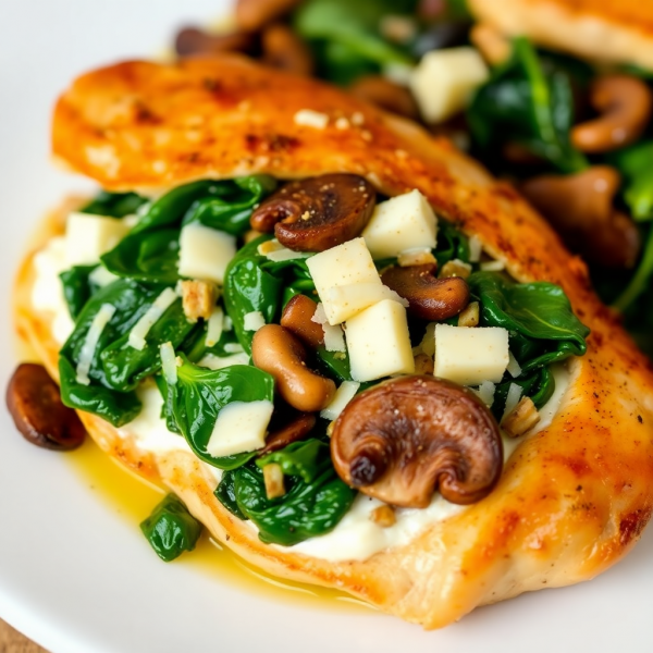Cheesy Spinach and Mushroom Stuffed Chicken Breast