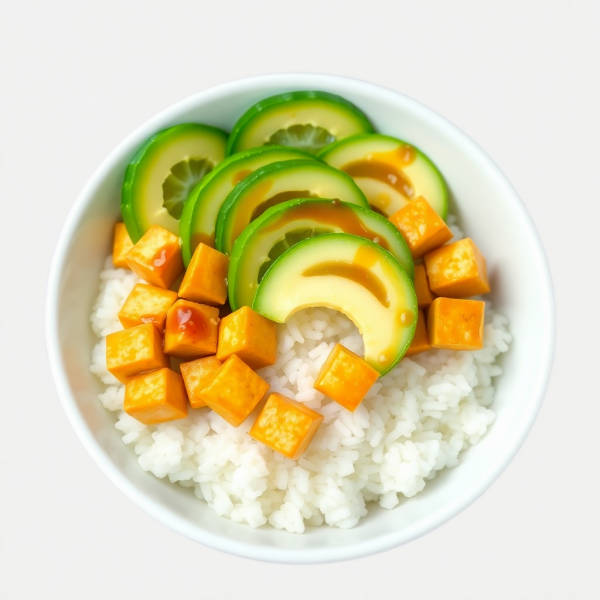 Cucumber Avocado Tofu Rice Bowl